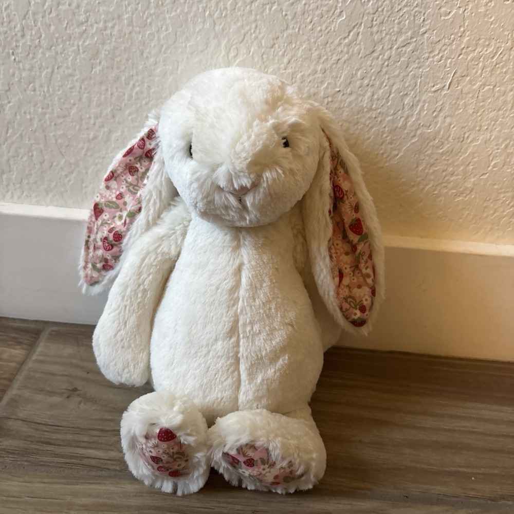 Jellycat Blossom Cream Bunny Berry White Floral Ears Plush Stuffed Animal Medium